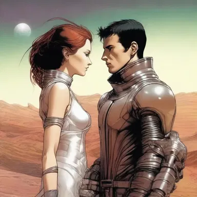 In the science fiction novel, the protagonist falls in love with a mistress from another planet.