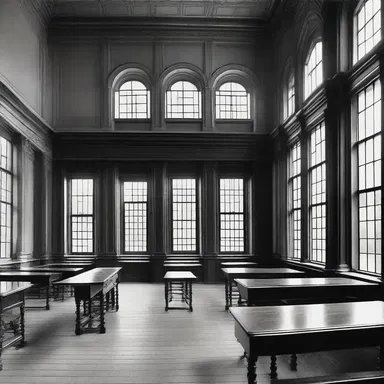 The classroom was designed with high windows, giving a sense of grandeur and allowing the mistress to observe every move of her pupils.