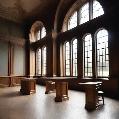 The classroom was designed with high windows, giving a sense of grandeur and allowing the mistress to observe every move of her pupils.