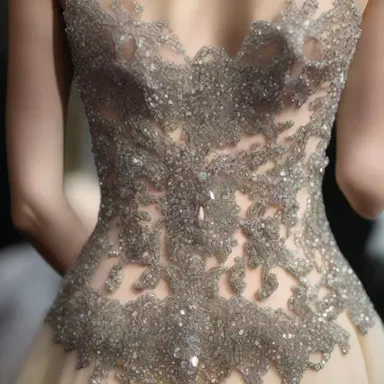 She laboriously sewed the intricate beads onto the evening gown.