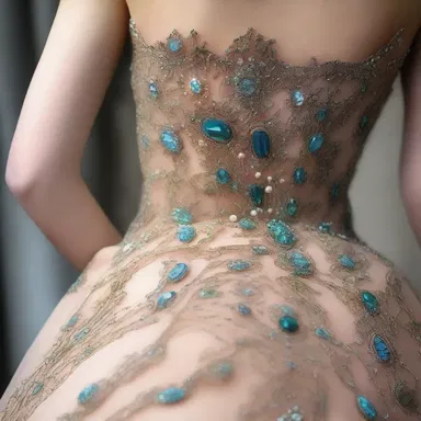 She laboriously sewed the intricate beads onto the evening gown.