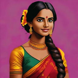 A digital art representation of a Sri Lankan girl in traditional Sinhala attire, looking confident and charming