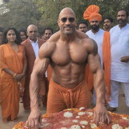 Dwayne 'The Rock' Johnson involved in the Ayodhya Sri ram initiation ceremony in traditional Indian attire