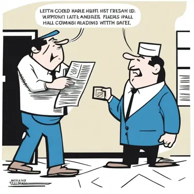 In the comic strip, the postal worker was depicted struggling with a faulty postage meter, resulting in funny mishaps.