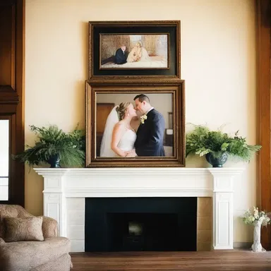 The couple hung their wedding picture on the overmantel, adding a touch of romance to their living room.