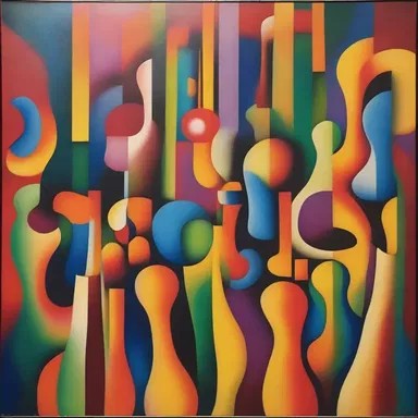 The abstract painting depicted a surreal scene with various vocalisers merging their voices to create a symphony of colors.