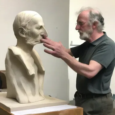The sculpture artist accidentally contused his finger while working on a piece, but he continued to create his masterpiece.