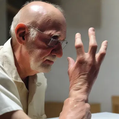 The sculpture artist accidentally contused his finger while working on a piece, but he continued to create his masterpiece.