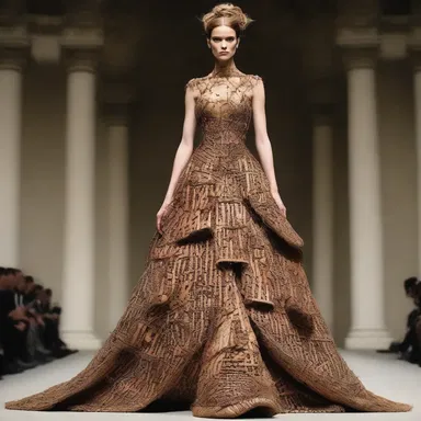 The fashion designer created a stunning dress adorned with intricate patterns made from osier twigs.