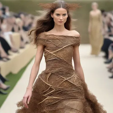 The fashion designer created a stunning dress adorned with intricate patterns made from osier twigs.