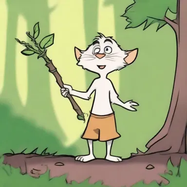 In the animated series, the mischievous character always carries a osier twig to use as a tool or a weapon.