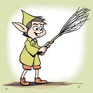In the animated series, the mischievous character always carries a osier twig to use as a tool or a weapon.