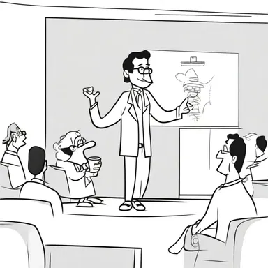 During his presentation, the professor would often digress into describing cartoon characters and their antics.