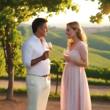 In the movie, the main characters shared a glass of rose wine while watching the sunset at a picturesque vineyard.