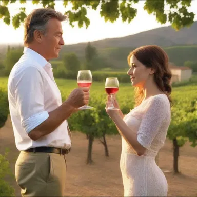 In the movie, the main characters shared a glass of rose wine while watching the sunset at a picturesque vineyard.