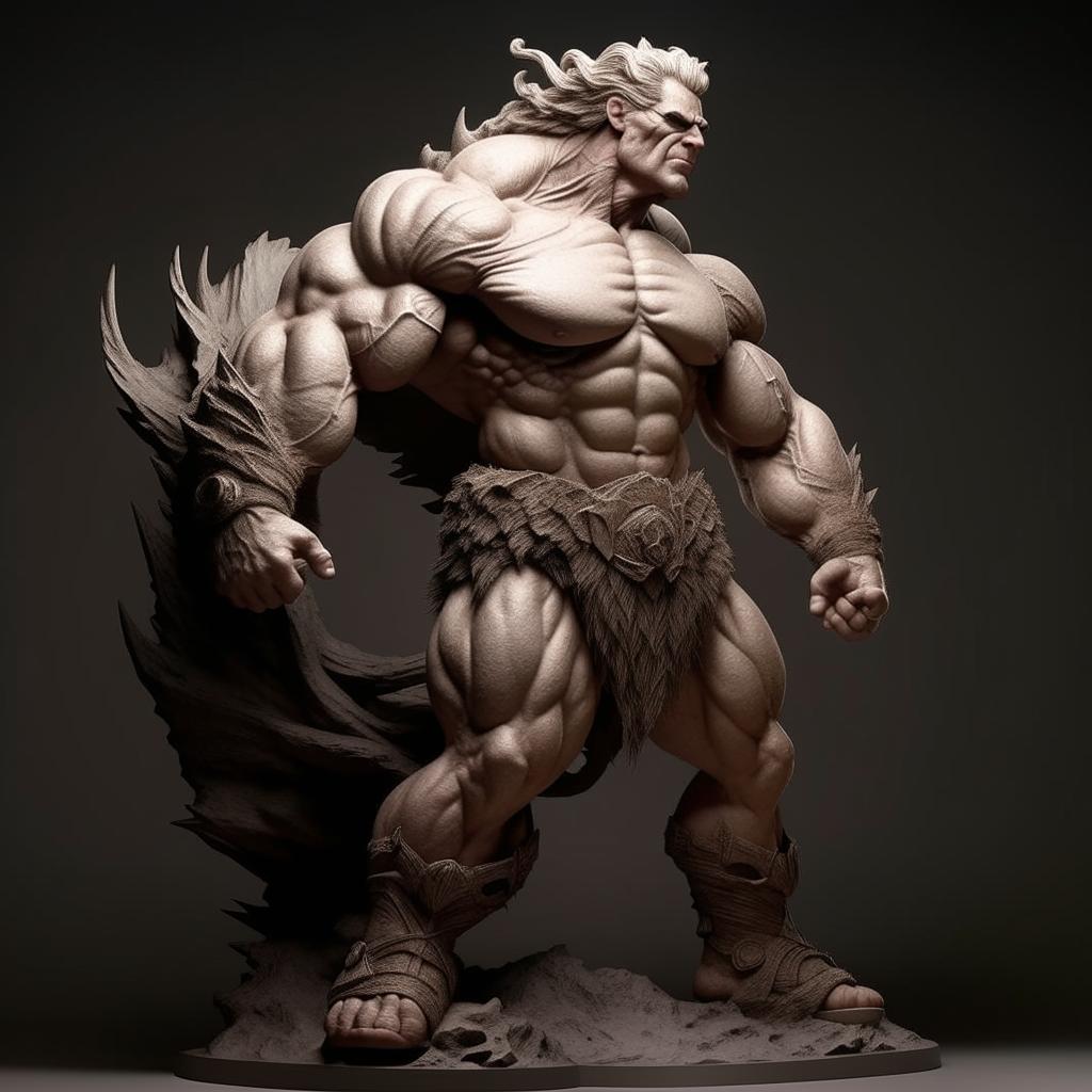 A towering, muscular figure exuding overwhelming confidence and power, the embodiment of the 'GigaChad Ubermensch'. His stance is assertive, his gaze commanding, facing a harsh wind, symbolizing his unyielding resolve against all challenges.