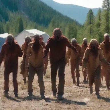 The horror movie depicted a terrifying scene where a group of campers were tormented by a flock of screaming screamers.