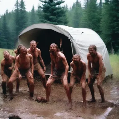 The horror movie depicted a terrifying scene where a group of campers were tormented by a flock of screaming screamers.