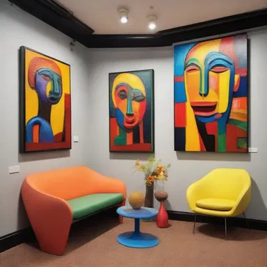 The rec room was decorated with vibrant paintings and sculptures, creating a creative and inspiring atmosphere.
