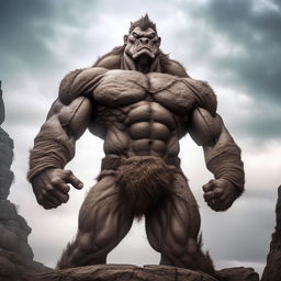 A towering, muscular figure exuding overwhelming confidence and power, the embodiment of the 'GigaChad Ubermensch'. His stance is assertive, his gaze commanding, facing a harsh wind, symbolizing his unyielding resolve against all challenges.