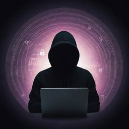 Generate a creative and professional display picture illustrating an ethical hacker, complete with code elements, a hacker's silhouette, and ethical hacking symbols for Instagram.