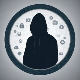 Generate a creative and professional display picture illustrating an ethical hacker, complete with code elements, a hacker's silhouette, and ethical hacking symbols for Instagram.