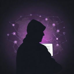 Generate a creative and professional display picture illustrating an ethical hacker, complete with code elements, a hacker's silhouette, and ethical hacking symbols for Instagram.