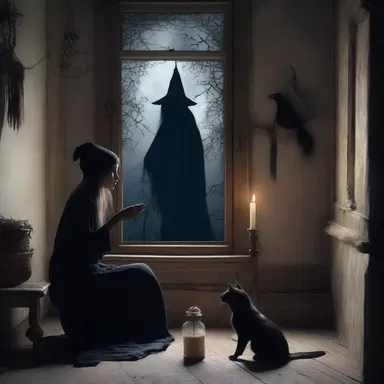 As the moonlight bathed the room, the witch and her familiar spirit shared a tender moment, deepening their bond.