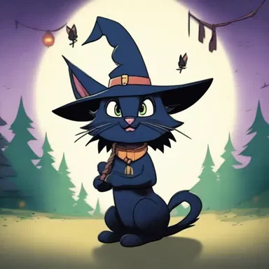 In the animated series, the witch's familiar spirit is portrayed as a mischievous cat with magical abilities, always getting into humorous situations.