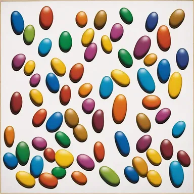 The painting depicted a mesmerizing scene of colorful jumping beans in mid-air.