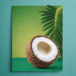 A vibrant poster design featuring a vibrant green young coconut, set against a tropical background