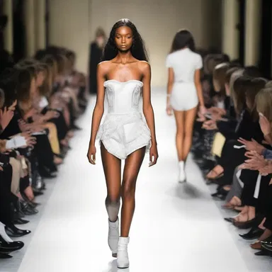 The model walked down the runway with an uncertain look, reflecting the designer's intention to challenge societal norms.