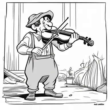 In the comic strip, a fiddler is depicted as a lovable character always trying to fix things but making a mess instead.