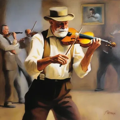 The renowned artist captured the essence of the fiddler's passionate performance in his oil painting.