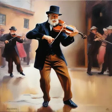 The renowned artist captured the essence of the fiddler's passionate performance in his oil painting.