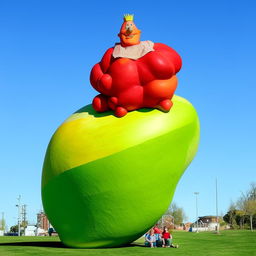 Imaginary cartoon character Big Chungus sitting on a large, colorful, abstract shape referred to as a clungus.