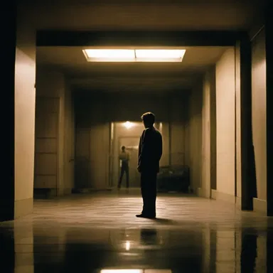 The lighting and composition in this film scene create an invariant visual effect that adds to the storyline.