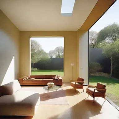 The architect used strategically placed walls to occult the direct sunlight from entering the living room.