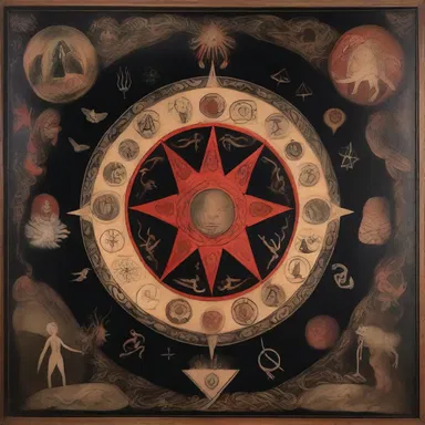 The painting had a mystical and occult theme, with symbols and images related to supernatural practices.