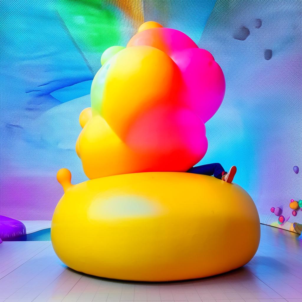 Imaginary cartoon character Big Chungus sitting on a large, colorful, abstract shape referred to as a clungus.