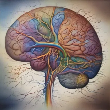 The famous painting 'Visions of the Striate Cortex' beautifully captures the intricate neural pathways within the brain.