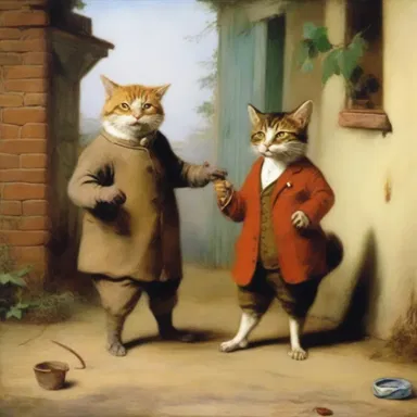 The painting depicted a mischievous rascal playing pranks on unsuspecting people.