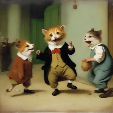 The painting depicted a mischievous rascal playing pranks on unsuspecting people.