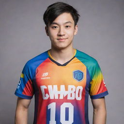 An eSports player named DUMBOO, wearing a vibrant jersey with the number 10 imprinted in a bold font.