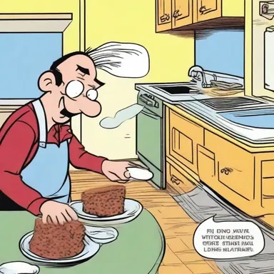 In the comic strip, the character snuck a piece of fruitcake from the kitchen counter, causing chaos throughout the house.