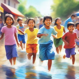 A high-quality digital art image depicting a lively water festival