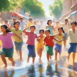 A high-quality digital art image depicting a lively water festival