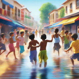 A high-quality digital art image depicting a lively water festival