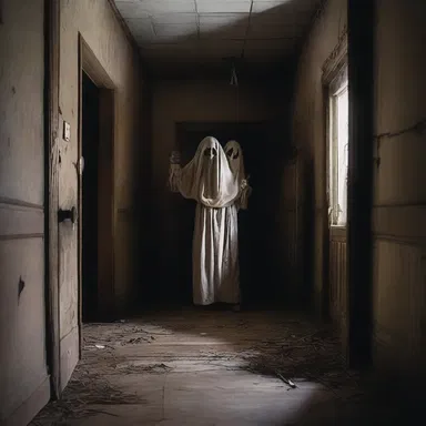 The eerie atmosphere of the haunted house intensified as they heard the youthful giggles of ghostly children echoing through the corridors.