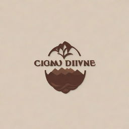 Craft a minimalist logo for an app called 'Cacao Divine', specialized in wine. Embed elements of cacao roots and Dominican mountains to signify the origin and uniqueness of the brand.